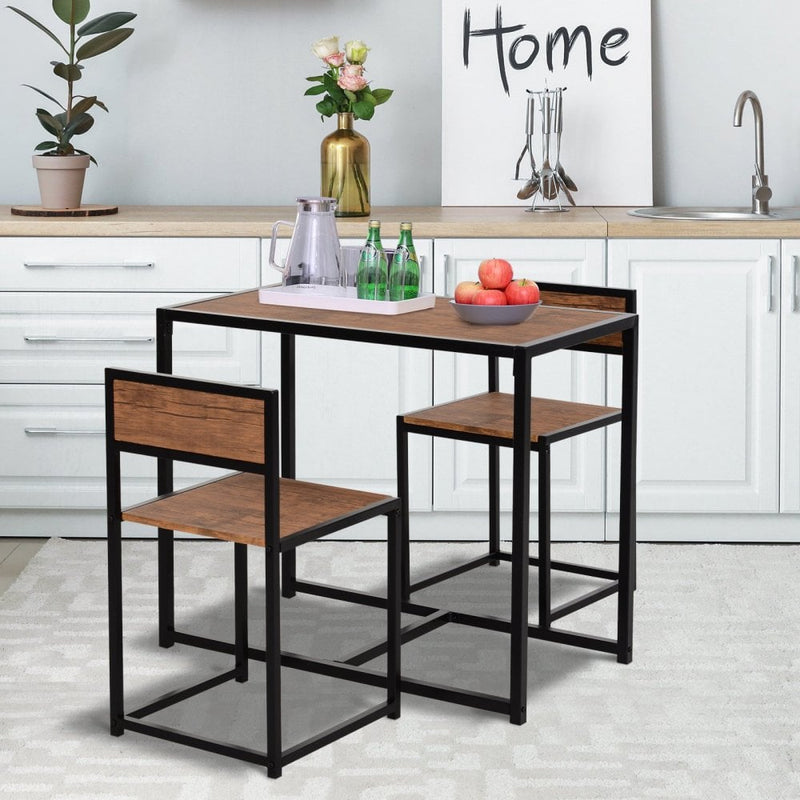 Steel Frame MDF 2-Seater Bar Stool and Table Set - Wood Tone