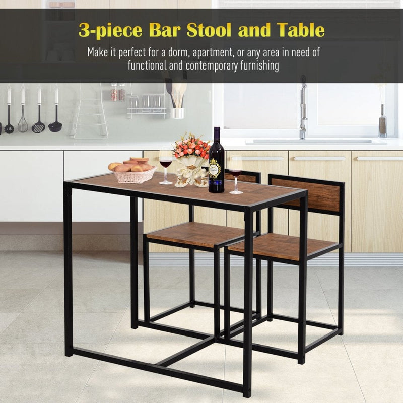 Steel Frame MDF 2-Seater Bar Stool and Table Set - Wood Tone