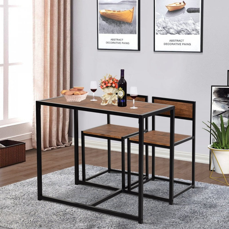 Steel Frame MDF 2-Seater Bar Stool and Table Set - Wood Tone