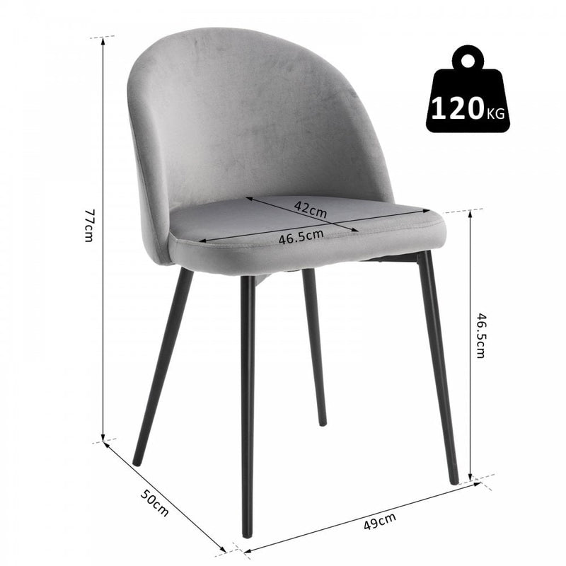 Velvet Contemporary Set Of 2 Kitchen Dining Chairs Grey