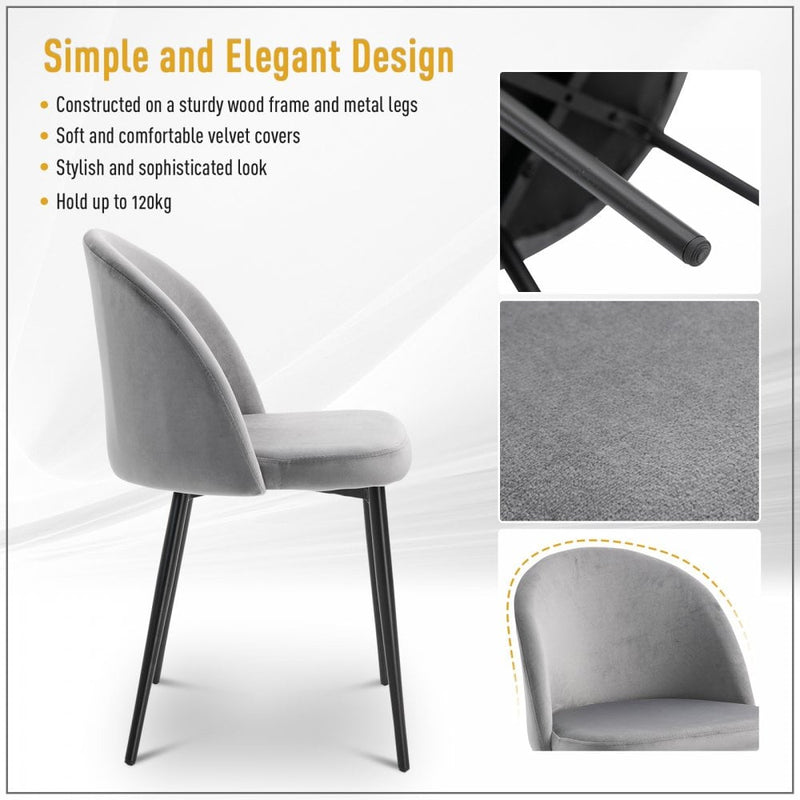 Velvet Contemporary Set Of 2 Kitchen Dining Chairs Grey