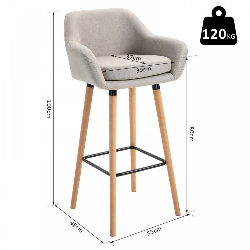 Linen Upholstered Set Of 2 Home Bar Stools - Light Grey