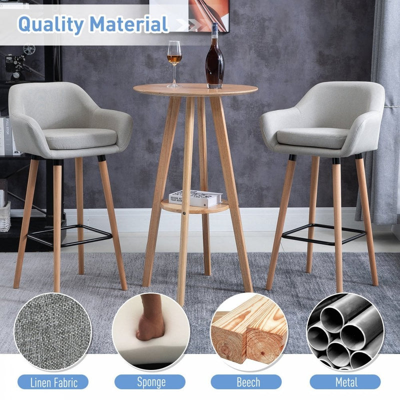 Linen Upholstered Set Of 2 Home Bar Stools - Light Grey