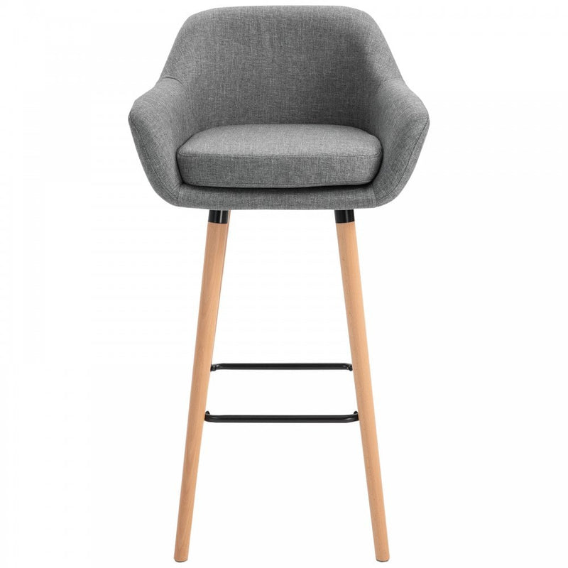 Linen Upholstered Set Of 2 Home Bar Stools Grey