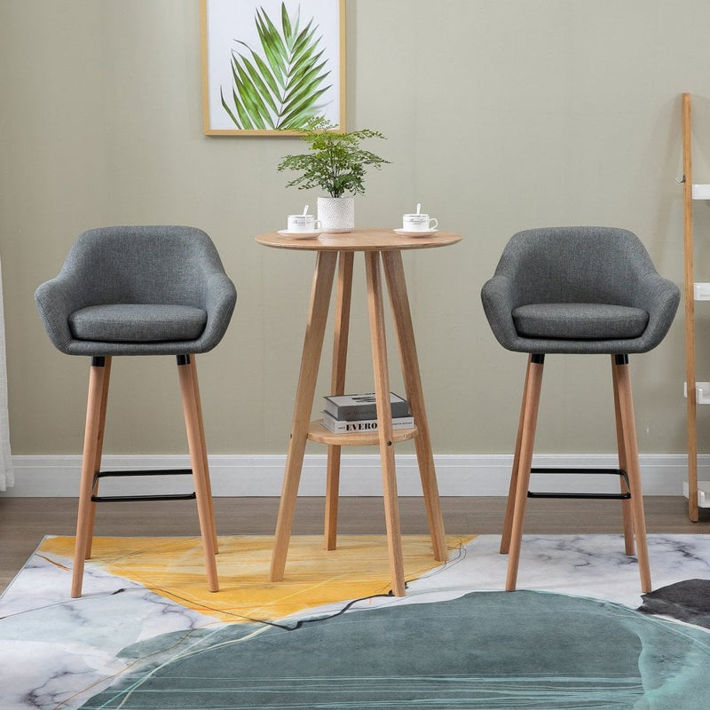 Linen Upholstered Set Of 2 Home Bar Stools Grey