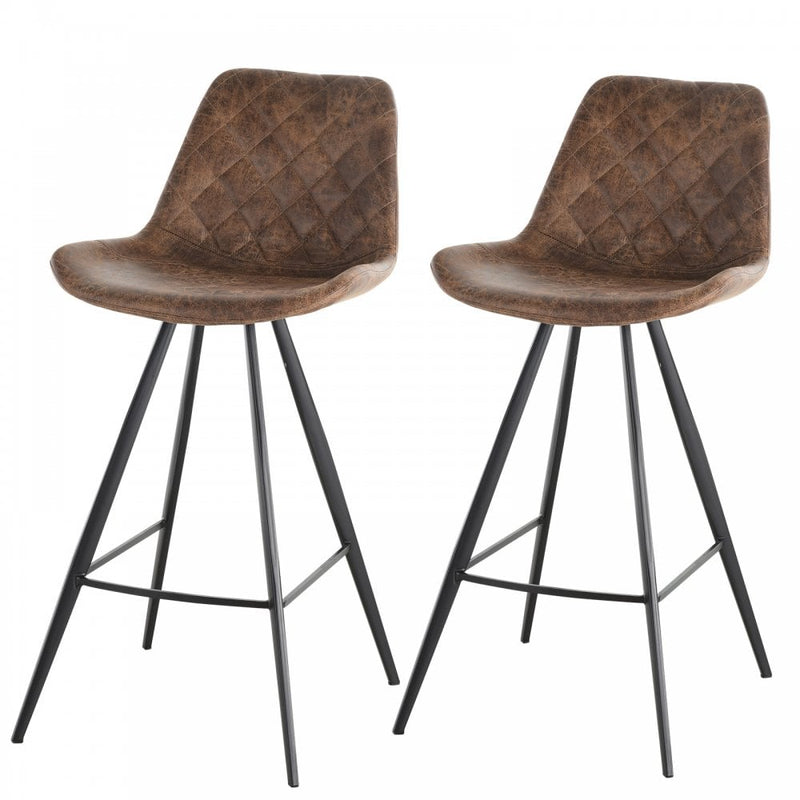PU Leather Upholstered Twin-Pair Bar Stools Brown
