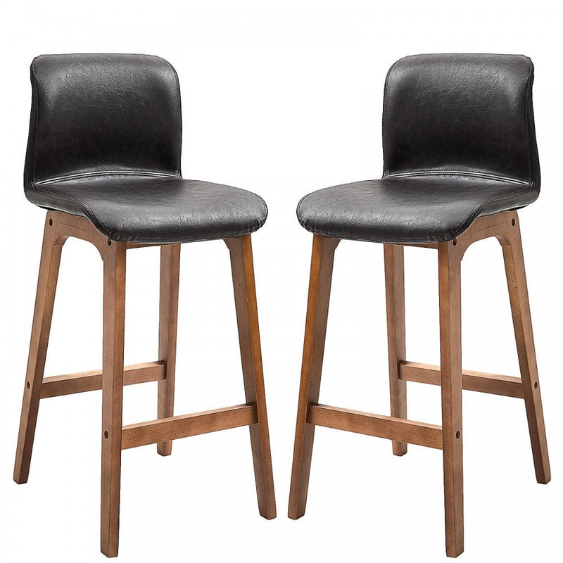 PU Leather Set of 2 Bar Stools with Footrest - Black/Brown