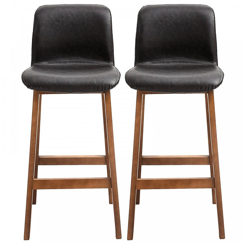 PU Leather Set of 2 Bar Stools with Footrest - Black/Brown