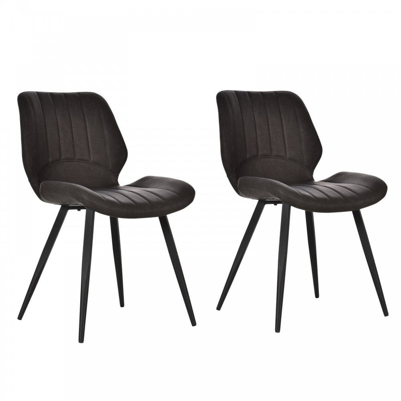 PU Leather Upholstered Set-of-2 Moulded Dining Chairs Brown