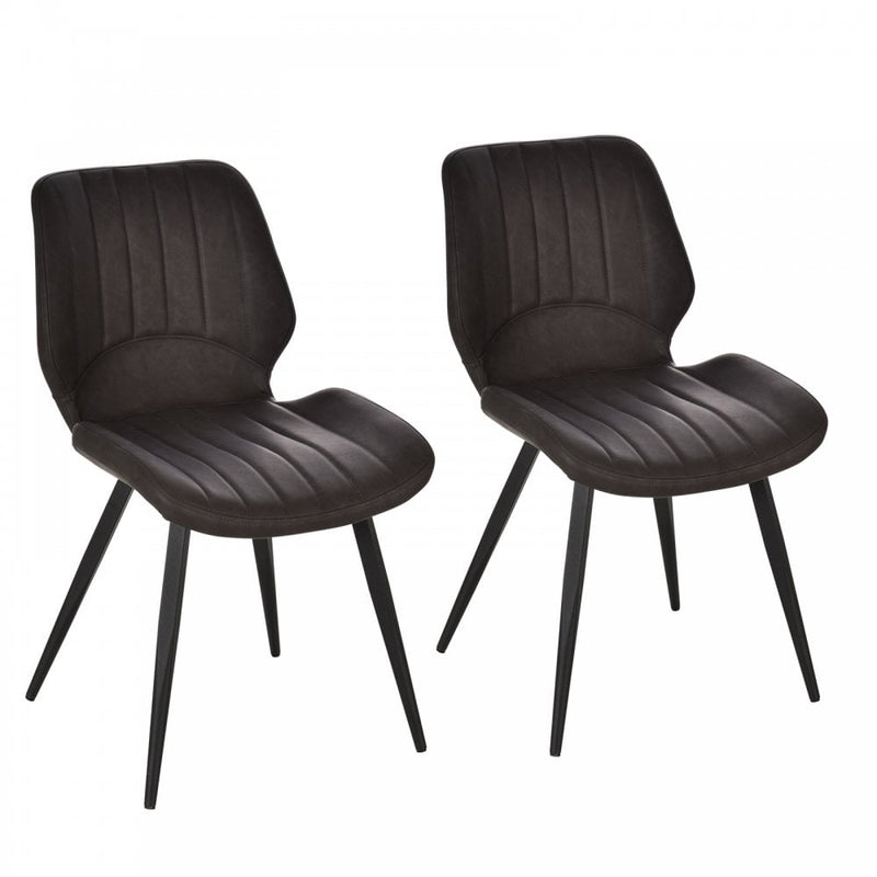 PU Leather Upholstered Set-of-2 Moulded Dining Chairs Brown