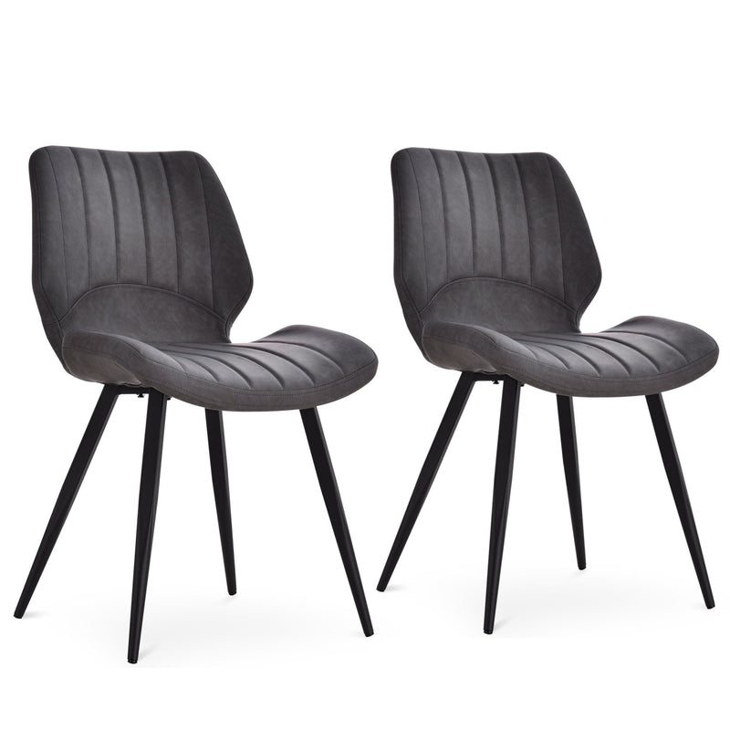 PU Leather Upholstered Set-of-2 Moulded Dining Chairs Grey
