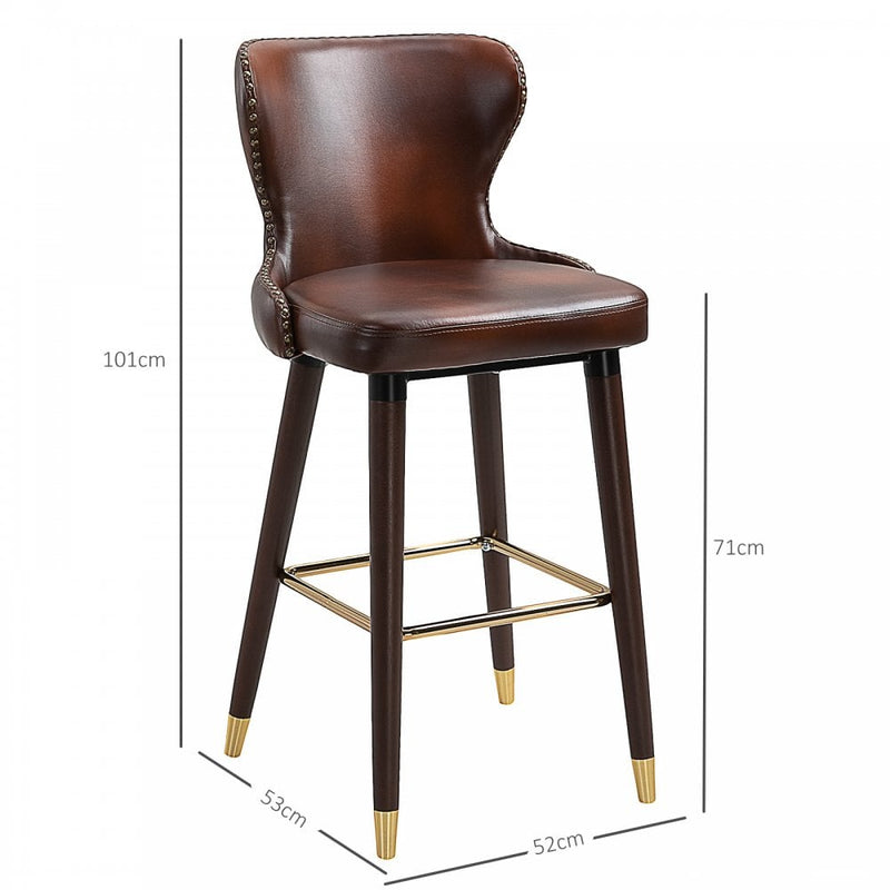 PU Leather Upholstered Set-of-2 Bar Chairs - Brown