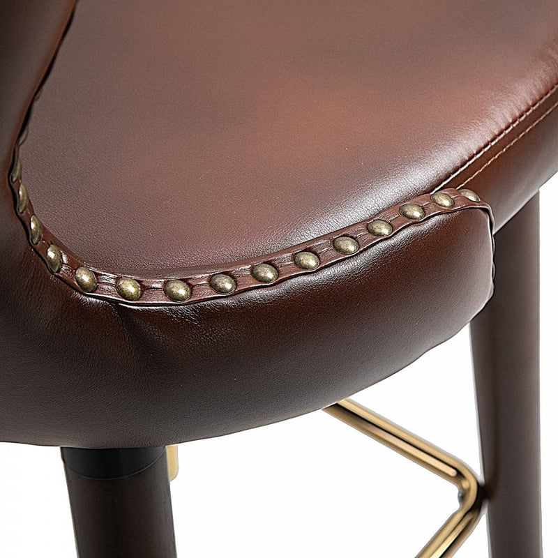 PU Leather Upholstered Set-of-2 Bar Chairs - Brown
