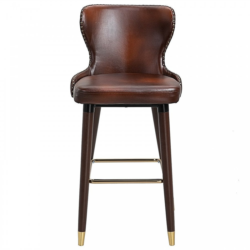 PU Leather Upholstered Set-of-2 Bar Chairs - Brown