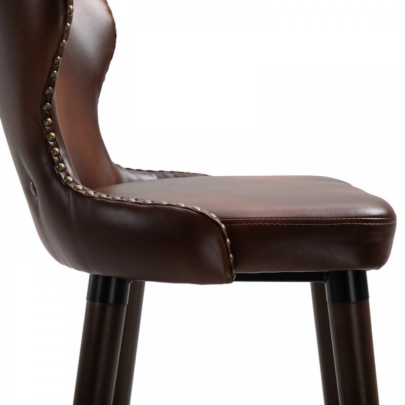 PU Leather Upholstered Set-of-2 Bar Chairs - Brown