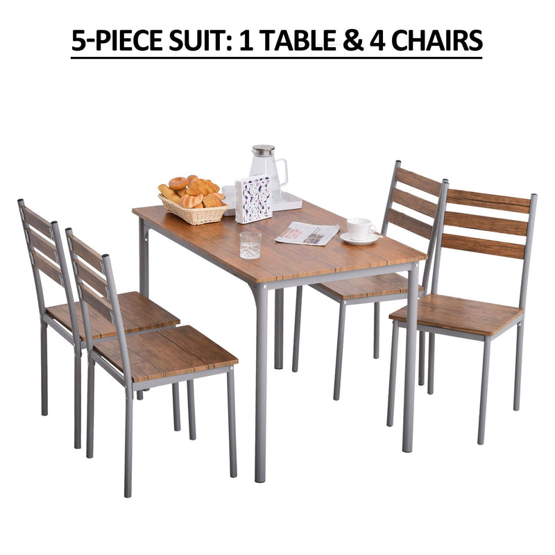 Modern 5-Piece Dining Table Set, Dining Table With 4 Chairs For Compact Dining Room& Kitchen, Brown Room