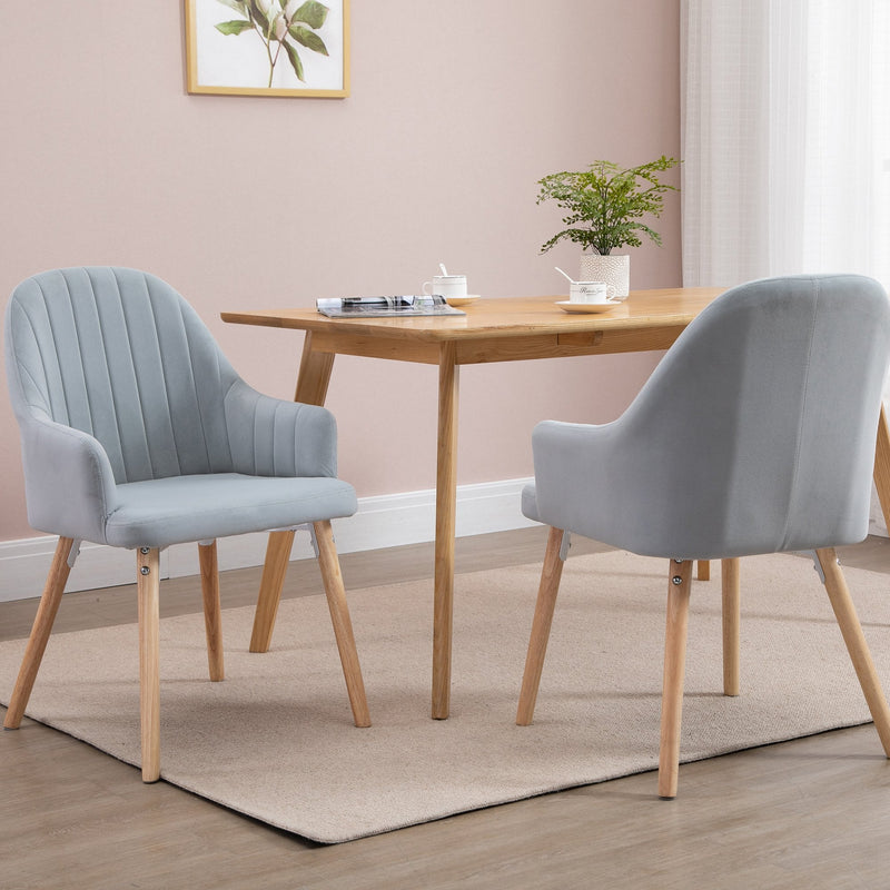 Set Of 2 Elegant Tub Velvet-Feel Dining Chairs w/Wood Legs Metal Frame Foot Pads Sophisticated Line Seaming Stylish Beautiful Grey