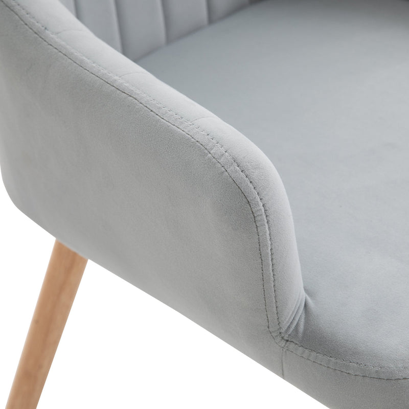 Set Of 2 Elegant Tub Velvet-Feel Dining Chairs w/Wood Legs Metal Frame Foot Pads Sophisticated Line Seaming Stylish Beautiful Grey