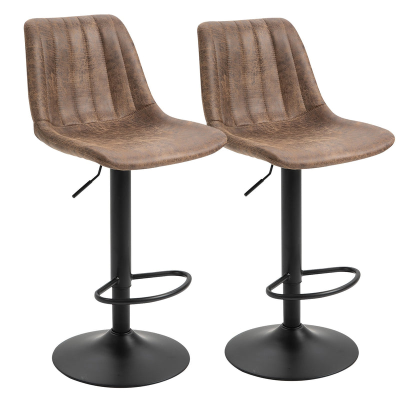 Brown Bar Stools Set of 2 with Footrest Brown Adjustable Height Swivel