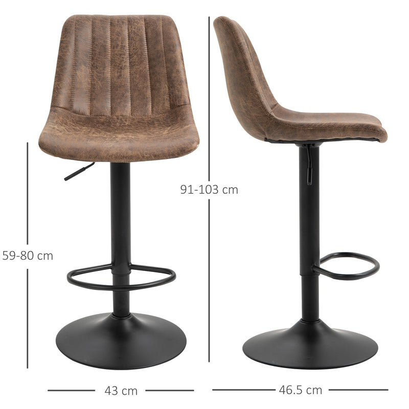 Brown Bar Stools Set of 2 with Footrest Brown Adjustable Height Swivel