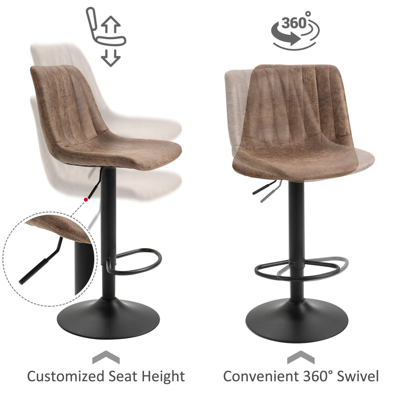 Brown Bar Stools Set of 2 with Footrest Brown Adjustable Height Swivel