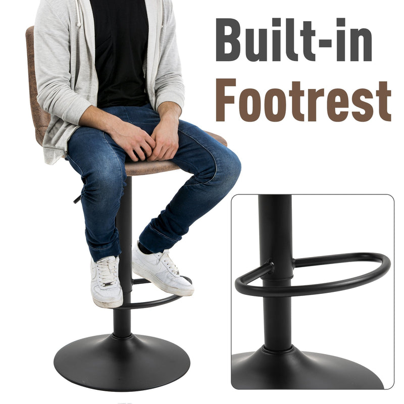 Brown Bar Stools Set of 2 with Footrest Brown Adjustable Height Swivel