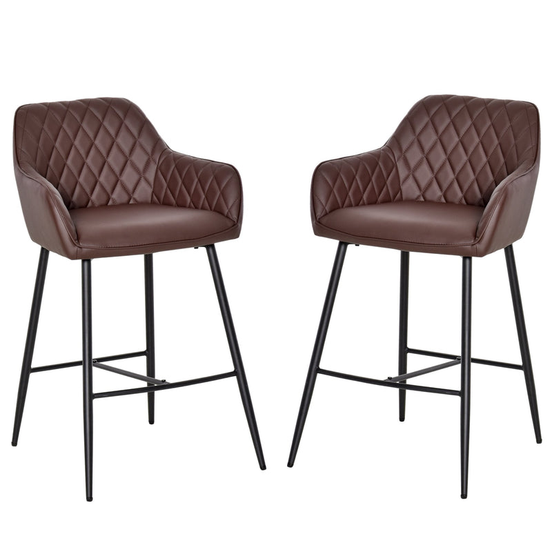 industrial Style Bar Chairs Set of 2 with Footrest Solid Frame PU Upholstery, Brown