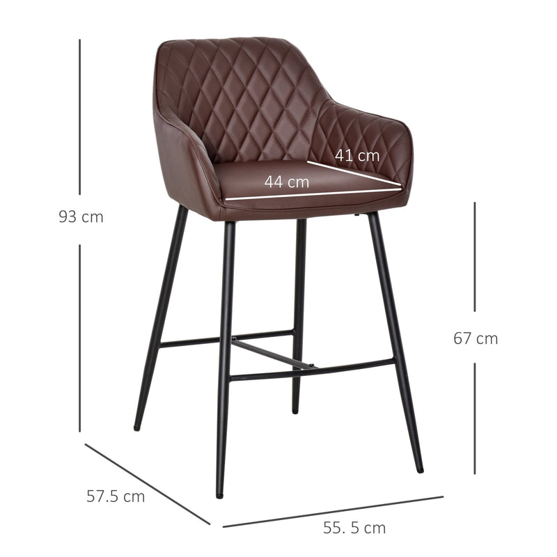 industrial Style Bar Chairs Set of 2 with Footrest Solid Frame PU Upholstery, Brown