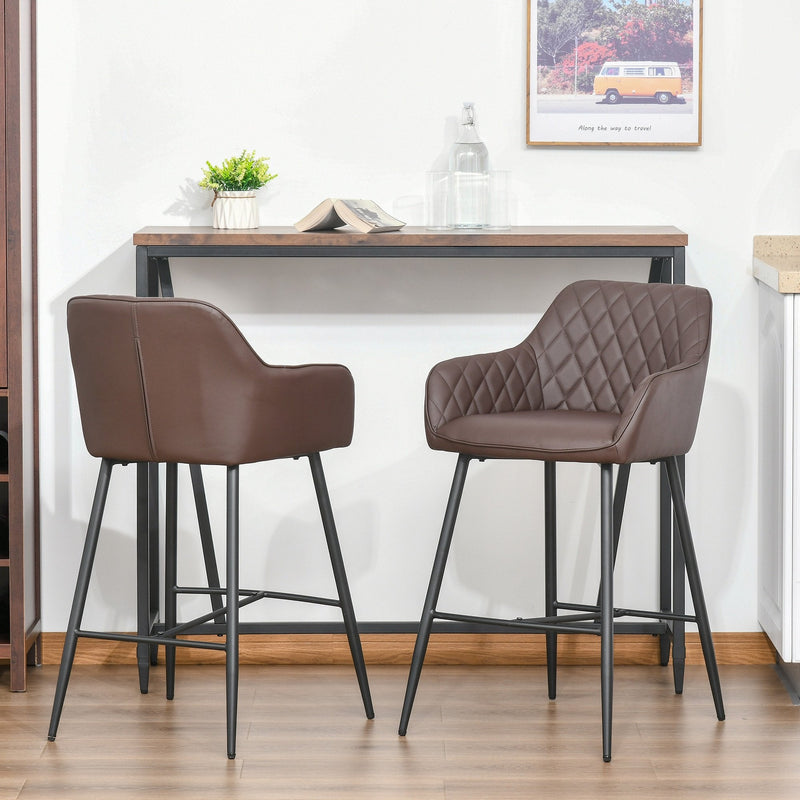 industrial Style Bar Chairs Set of 2 with Footrest Solid Frame PU Upholstery, Brown