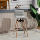 Modern Linen Fabric Upholstered Barstool Padded Chairs with Swivel Seat & Rubberwood Footrest, Light Grey Footrest