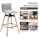 Modern Linen Fabric Upholstered Barstool Padded Chairs with Swivel Seat & Rubberwood Footrest, Light Grey Footrest