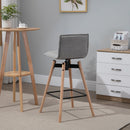 Modern Linen Fabric Upholstered Barstool Padded Chairs with Swivel Seat & Rubberwood Footrest, Light Grey Footrest