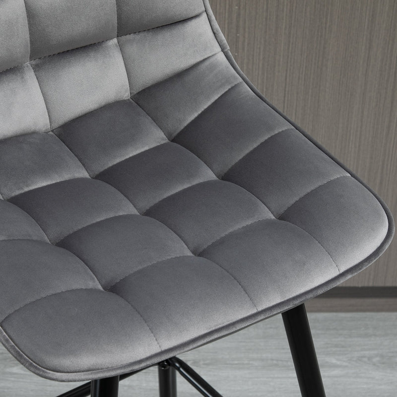 HOMCOM Set of 2 Bar Stools Velvet-Touch Dining Chairs - Grey