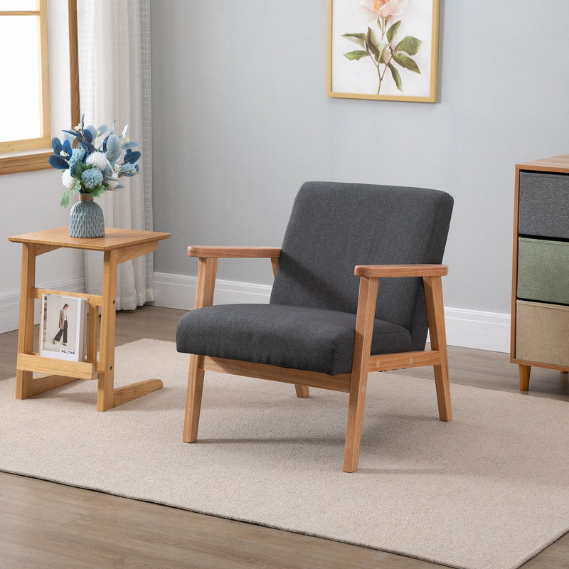 Linen Fabric Accent Dining Chair with Rubber Wood Legs and Sponge Padded Cushion, for Living Room, Dining Room,Study, Dorm, Dark Grey Study