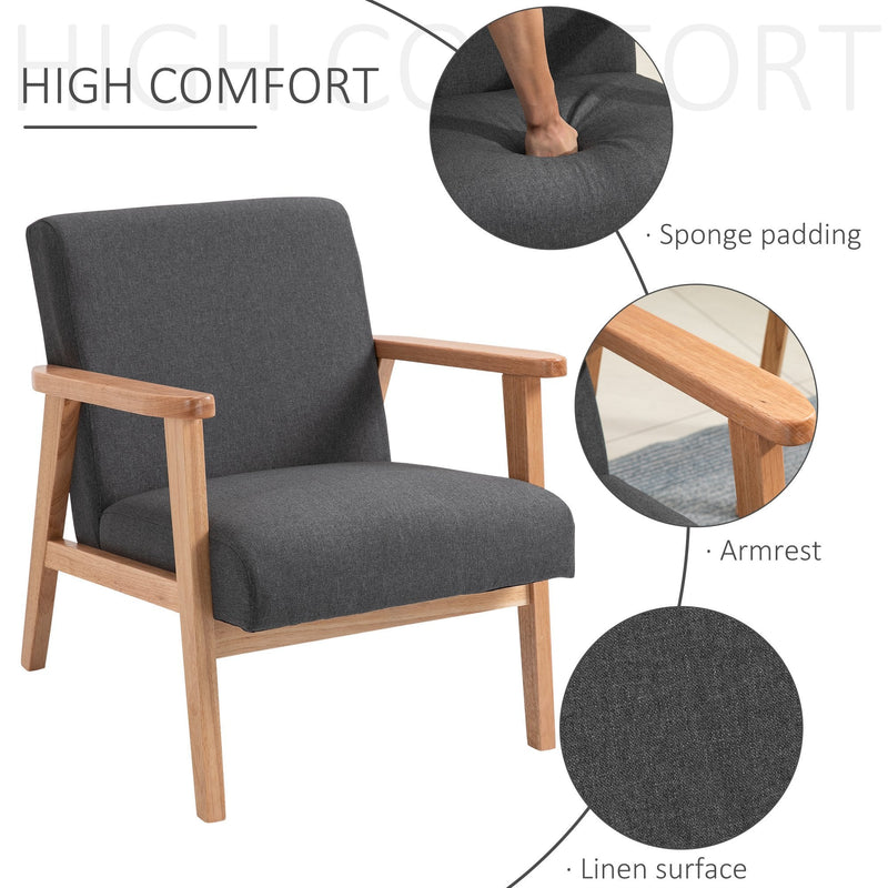 Linen Fabric Accent Dining Chair with Rubber Wood Legs and Sponge Padded Cushion, for Living Room, Dining Room,Study, Dorm, Dark Grey Study