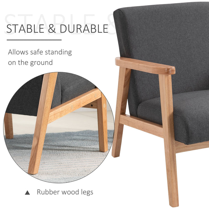 Linen Fabric Accent Dining Chair with Rubber Wood Legs and Sponge Padded Cushion, for Living Room, Dining Room,Study, Dorm, Dark Grey Study
