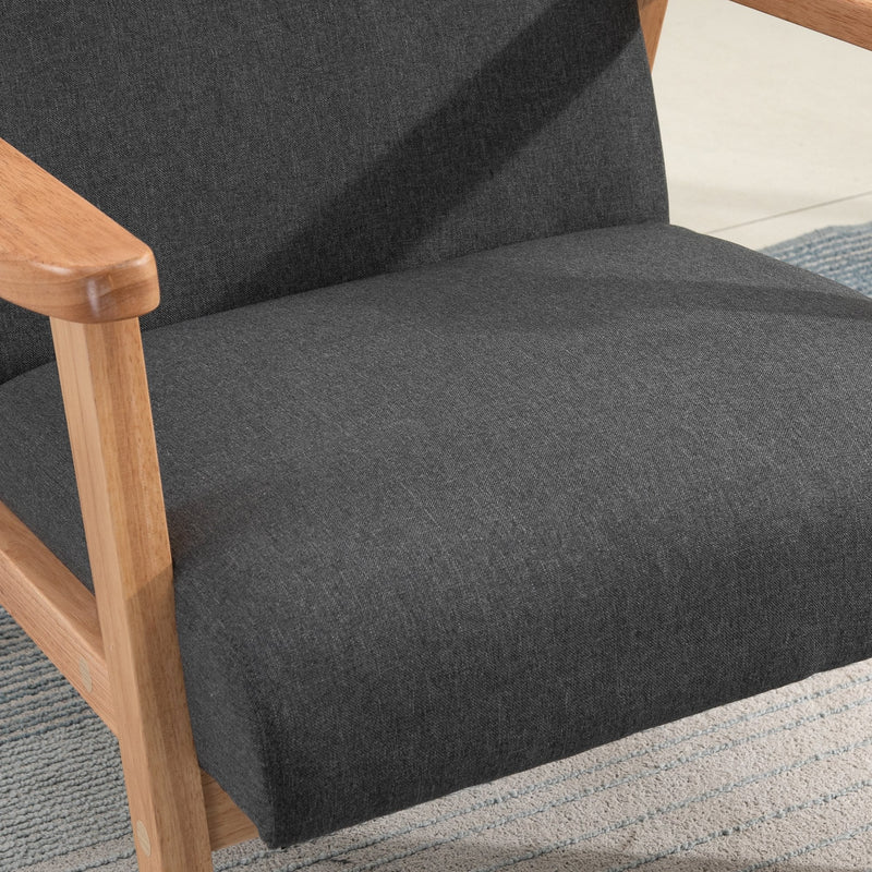 Linen Fabric Accent Dining Chair with Rubber Wood Legs and Sponge Padded Cushion, for Living Room, Dining Room,Study, Dorm, Dark Grey Study