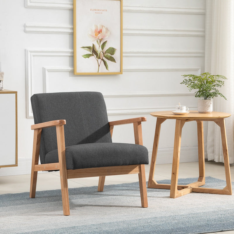 Linen Fabric Accent Dining Chair with Rubber Wood Legs and Sponge Padded Cushion, for Living Room, Dining Room,Study, Dorm, Dark Grey Study