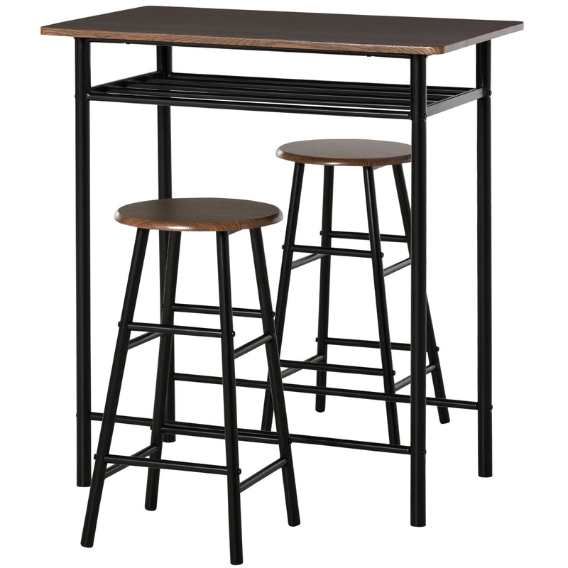 HOMCOM Bar Table Set, Bar Table and Stools Set, Footrest and Storage Shelf, for Kitchen, Dining Room, Pub, Cafe, Black and Oak