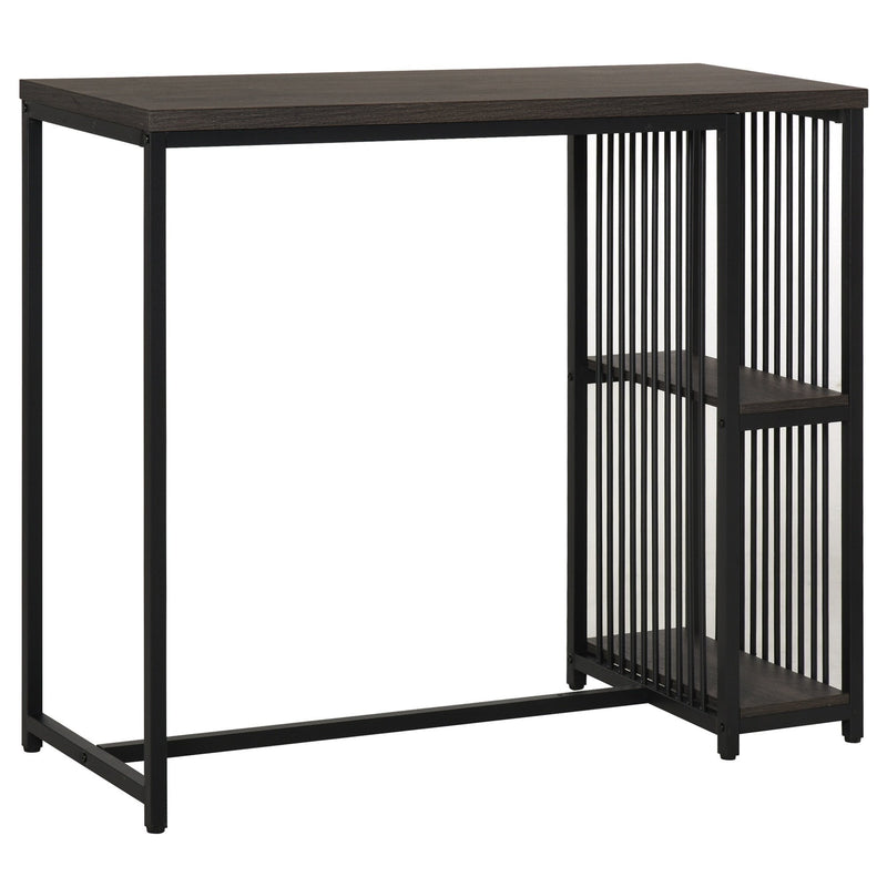 Industrial Steel Tube Dining Height Bar Table with 2-Tier Storage Shelf, Pub Desk with Adjustable Foot Pad for Living Room, Kitchen, Bedroom, Cafe, Restaurant and