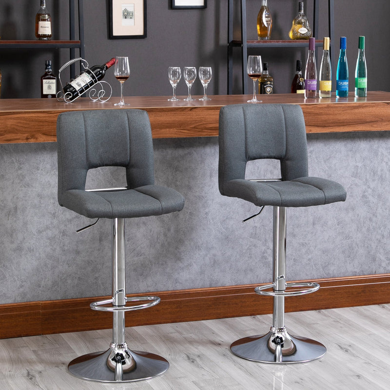 Modern Linen Fabric Bar stool Armless Adjustable Height with Swivel Seat, Set of 2 Height