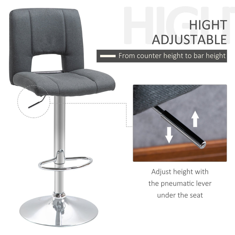 Modern Linen Fabric Bar stool Armless Adjustable Height with Swivel Seat, Set of 2 Height