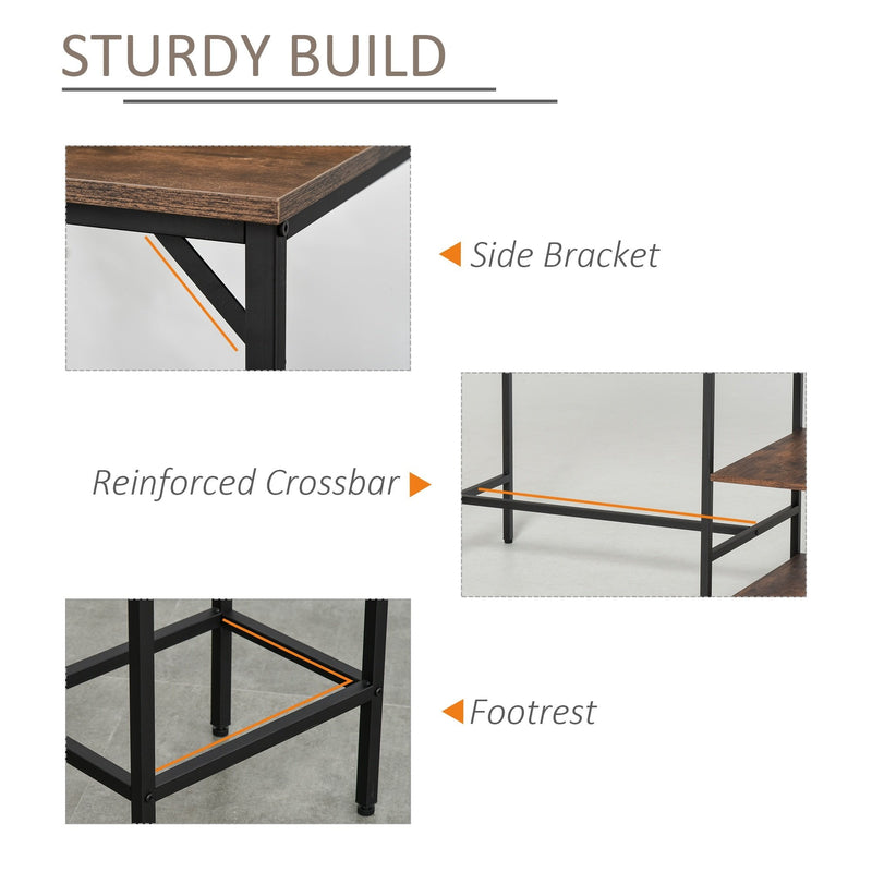 HOMCOM Dining Table Set Industrial Bar Height With 2 Stools & Side Shelf, 3 Pieces Coffee Table for Dining Room, Kitchen, Dinette