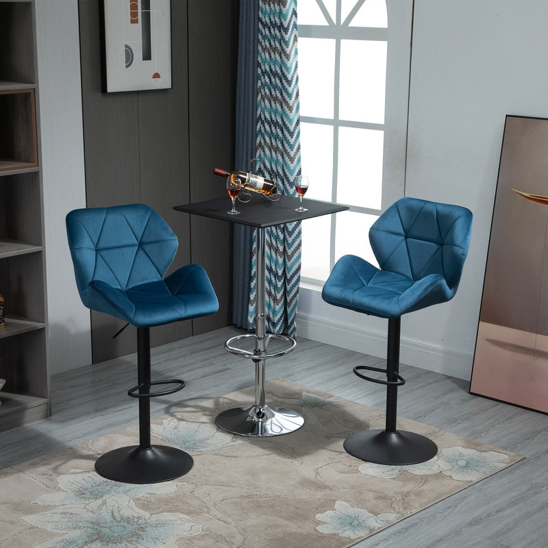 Set Of 2 Luxurious Velvet - Touch Kitchen Bar Stools w/ Metal Frame Footrest Base Blue