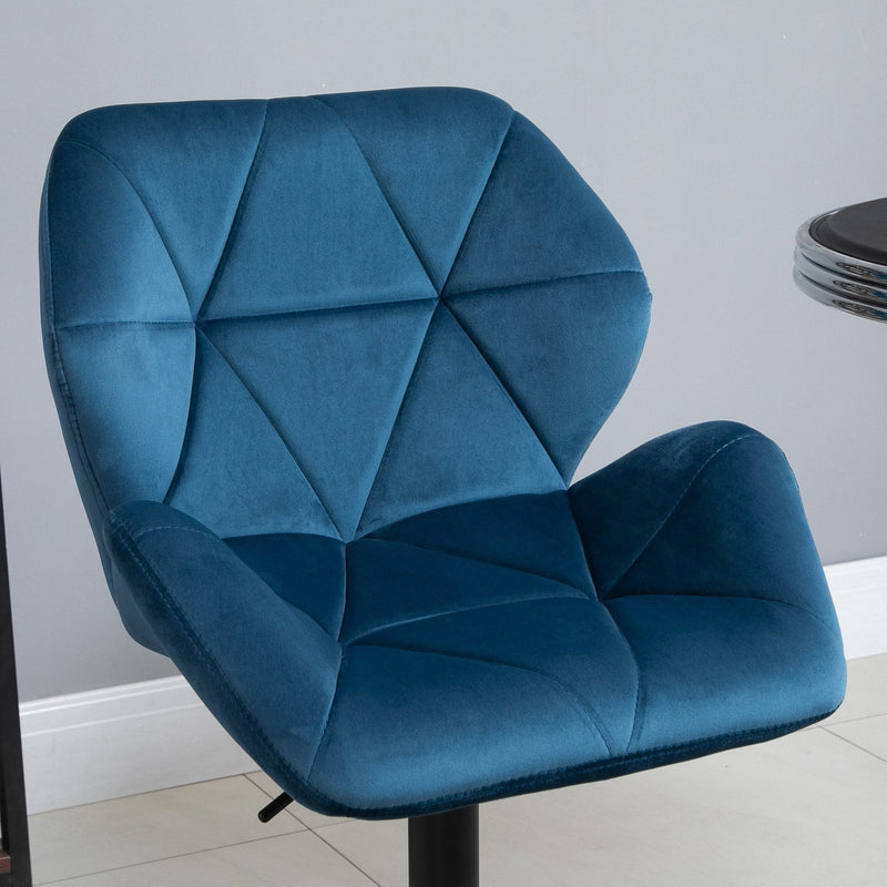 Set Of 2 Luxurious Velvet - Touch Kitchen Bar Stools w/ Metal Frame Footrest Base Blue