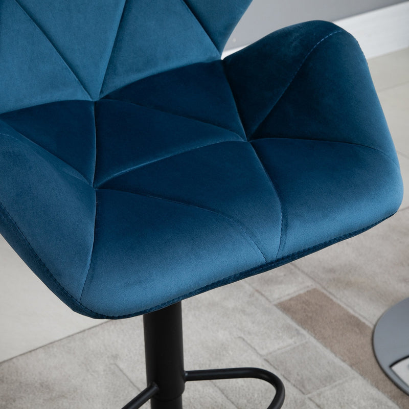 Set Of 2 Luxurious Velvet - Touch Kitchen Bar Stools w/ Metal Frame Footrest Base Blue