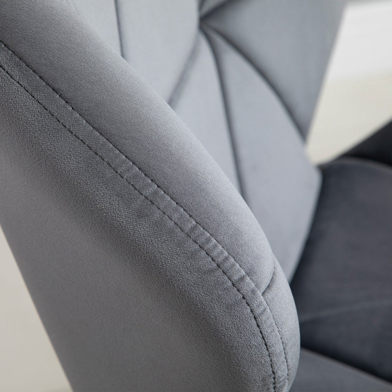 Set Of 2 Luxurious Velvet-Touch Bar Stools w/ Metal Frame Footrest Adjustable Height Swivel Grey