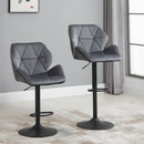 Set Of 2 Luxurious Velvet-Touch Bar Stools w/ Metal Frame Footrest Adjustable Height Swivel Grey