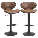 Bar Stool Set of 2 Faux Leather Adjustable Height Armless Chairs with Swivel Seat, Brown Vintage