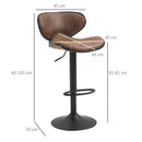 Bar Stool Set of 2 Faux Leather Adjustable Height Armless Chairs with Swivel Seat, Brown Vintage